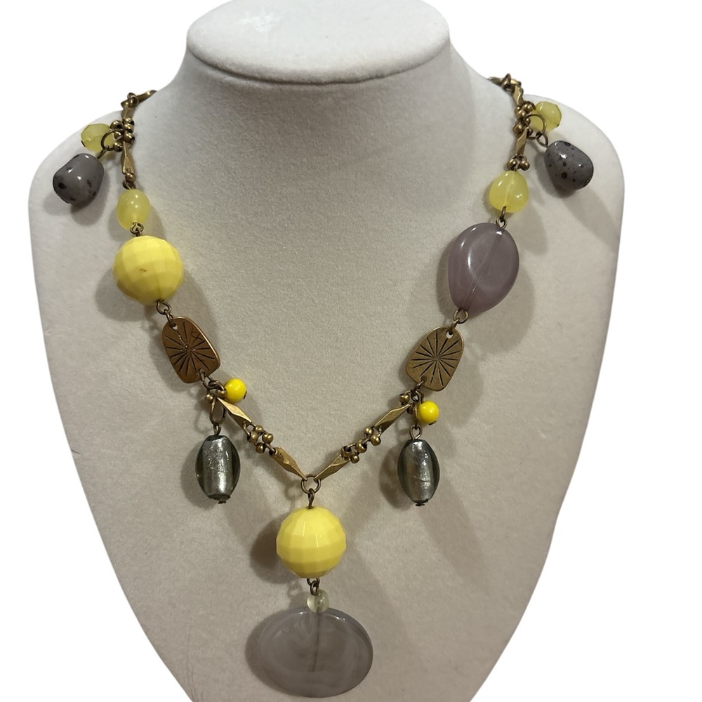 Yellow and Gray Beaded Necklace
